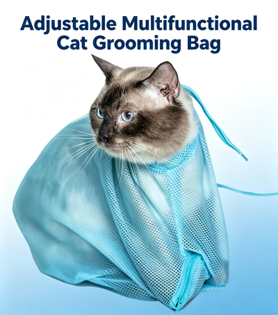 Adjustable Multifunctional Cat Grooming Bag, Breathable Polyester Mesh Cat Shower & Nail Trimming Bag