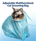 Adjustable Multifunctional Cat Grooming Bag, Breathable Polyester Mesh Cat Shower & Nail Trimming Bag