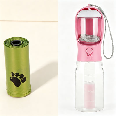 3-in-1 Portable Pet Water Bottle, Leak-Proof Pet Water Dispenser for Walking with Food Container & Waste Bag Holder